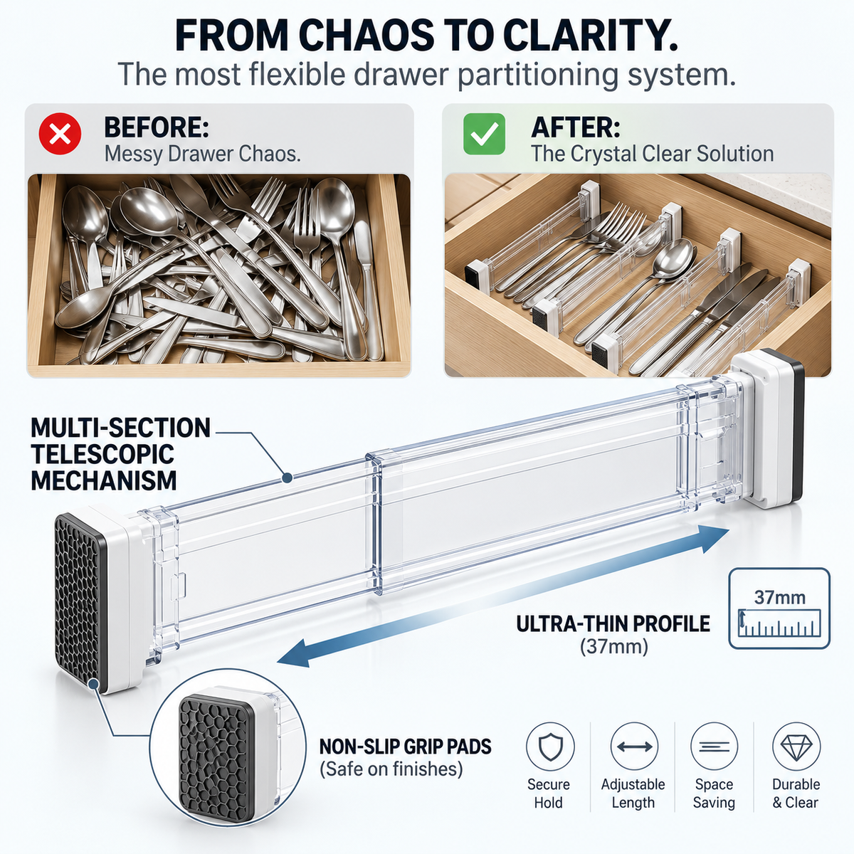 Expandable thin drawer divider