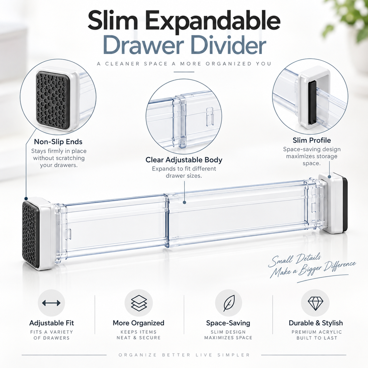 Expandable thin drawer divider